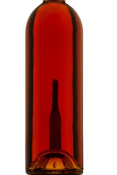 Wine bottle, backlight, white background, rose wine
