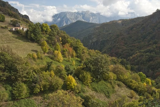 Autumn landscape, natural park Ubiñas table, Hermitage, Mountain, Asturias, Spain