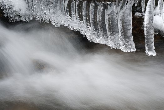 Formations of ice and snow near a river, Cold