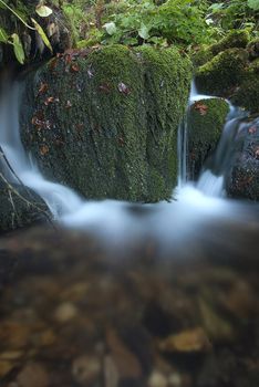 Waterfall with leaves, Moss, Autumn colors