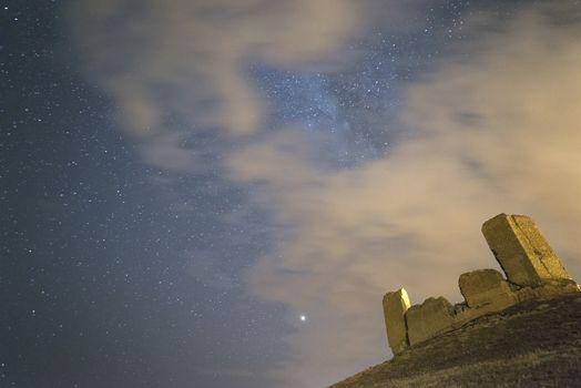 Medieval castle, night photography, Castillo de Montuenga, Soria, Spain