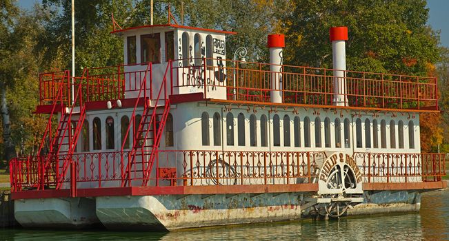 PALIC, SERBIA - October 13th 2018 - side view on a white and red raft that look like a boat