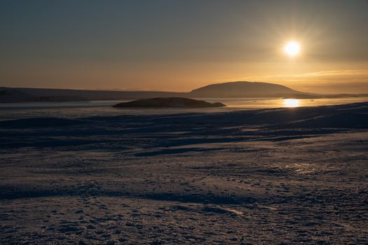Sunrise on a cold winter day in Iceland, Europe