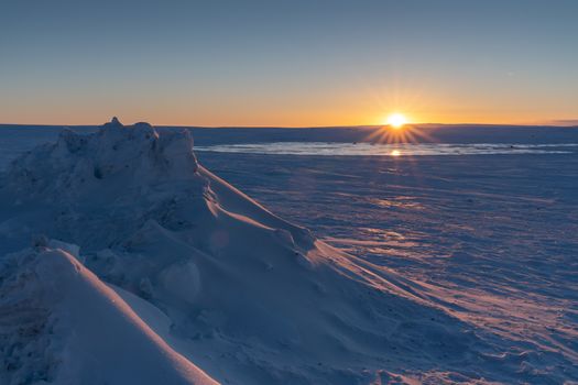 Sunrise on a cold winter day in Iceland, Europe