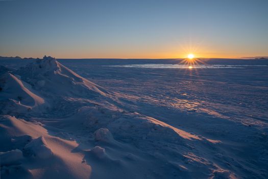 Sunrise on a cold winter day in Iceland, Europe