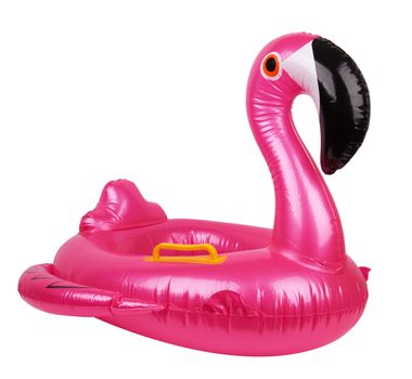 Swimming ring in shape of pink flamingo isolated on white