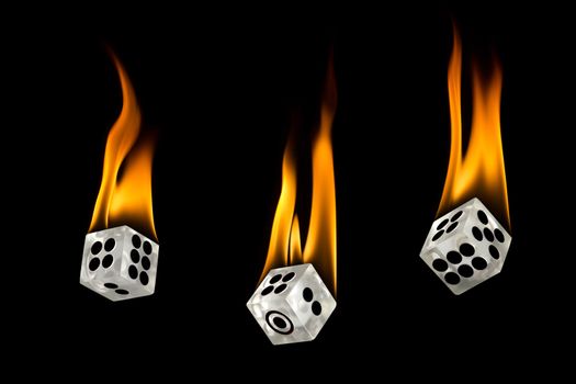 Toss the fire dice. Dice drop down. Toss the dice. Fire on the dice.