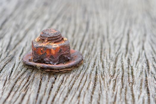 The nut is rust on old wood floor.