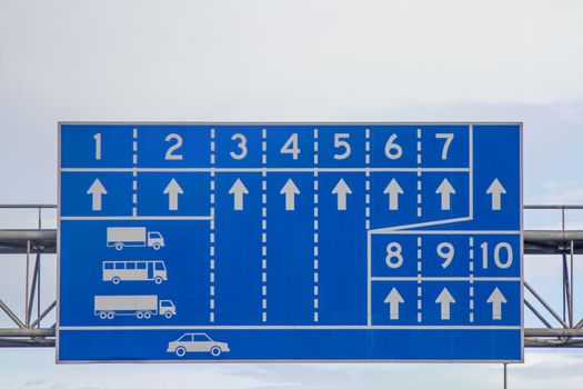 Sign of the car runway white symbol with blue background