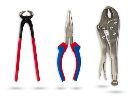 Set of pliers on isolate white background with clipping path.