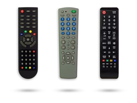 Set of television remote on isolate white background with clipping path.