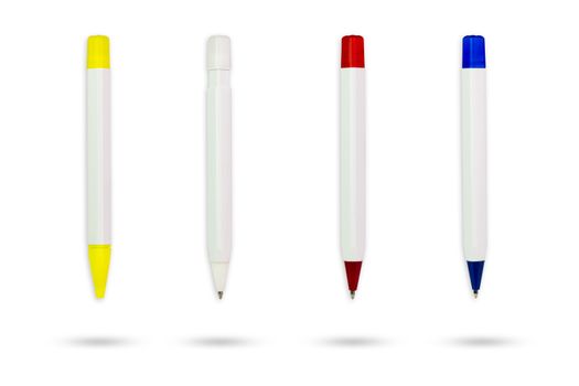 Set of colourful pen on isolate white background with clipping path.