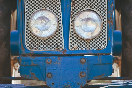 The classic blue car headlights. Concept of antique car Classic car collection.