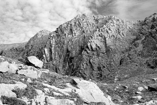 mountains and cliffs at the conor pass on the ring of kerry's wild atlantic way