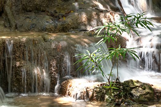 Fresh waterfall in rainforest at National Park, Thailand.