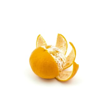 a tangerine peeled on a white surface