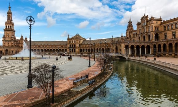 Seville, Spain - July 15, 2017: Seville is the capital of the autonomous community of Andalusia in southern Spain. Streets and sights of the city architecture.