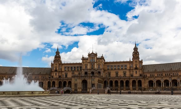 Seville, Spain - July 15, 2017: Seville is the capital of the autonomous community of Andalusia in southern Spain. Streets and sights of the city architecture.