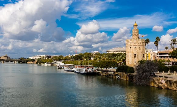 Seville, Spain - July 15, 2017: Seville is the capital of the autonomous community of Andalusia in southern Spain. Streets and sights of the city architecture.