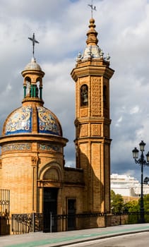 Seville, Spain - July 15, 2017: Seville is the capital of the autonomous community of Andalusia in southern Spain. Streets and sights of the city architecture.