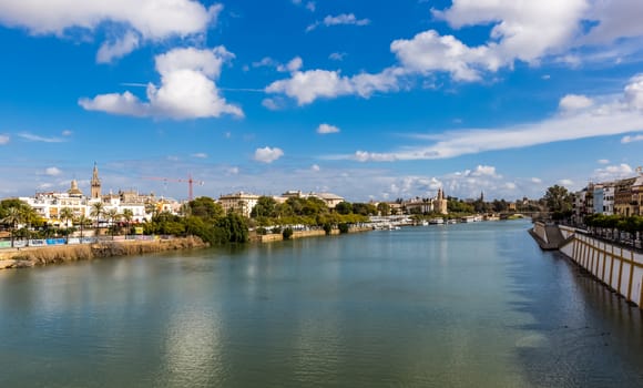 Seville, Spain - July 15, 2017: Seville is the capital of the autonomous community of Andalusia in southern Spain. Streets and sights of the city architecture.