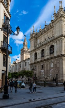 Seville, Spain - July 15, 2017: Seville is the capital of the autonomous community of Andalusia in southern Spain. Streets and sights of the city architecture.