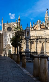 Seville, Spain - July 15, 2017: Seville is the capital of the autonomous community of Andalusia in southern Spain. Streets and sights of the city architecture.