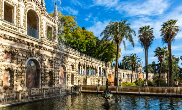 Seville, Spain - July 15, 2017: Seville is the capital of the autonomous community of Andalusia in southern Spain. Streets and sights of the city architecture.