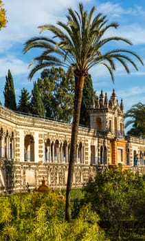 Seville, Spain - July 15, 2017: Seville is the capital of the autonomous community of Andalusia in southern Spain. Streets and sights of the city architecture.