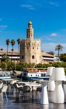 Seville, Spain - July 15, 2017: Seville is the capital of the autonomous community of Andalusia in southern Spain. Streets and sights of the city architecture.