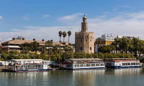 Seville, Spain - July 15, 2017: Seville is the capital of the autonomous community of Andalusia in southern Spain. Streets and sights of the city architecture.