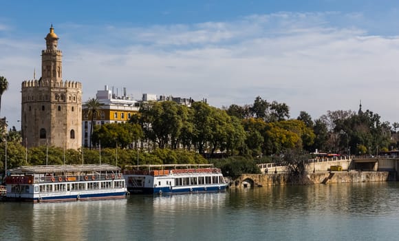 Seville, Spain - July 15, 2017: Seville is the capital of the autonomous community of Andalusia in southern Spain. Streets and sights of the city architecture.