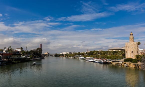 Seville, Spain - July 15, 2017: Seville is the capital of the autonomous community of Andalusia in southern Spain. Streets and sights of the city architecture.