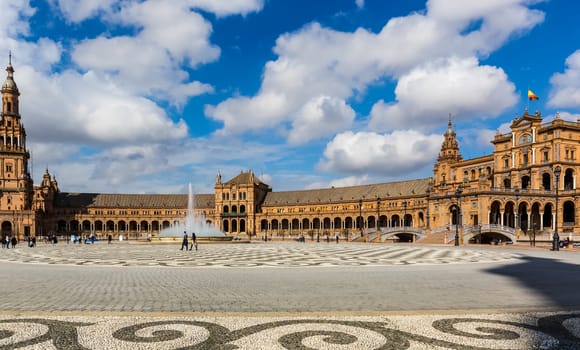 Seville, Spain - July 15, 2017: Seville is the capital of the autonomous community of Andalusia in southern Spain. Streets and sights of the city architecture.