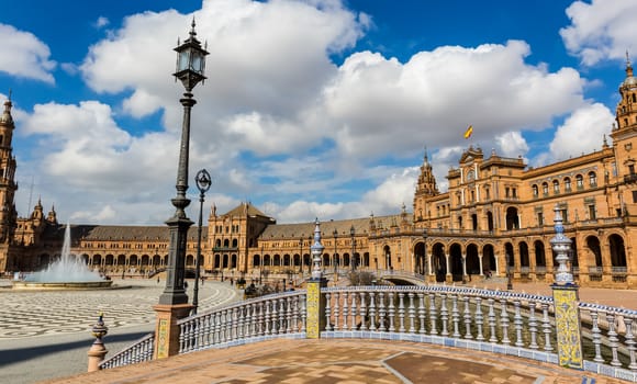 Seville, Spain - July 15, 2017: Seville is the capital of the autonomous community of Andalusia in southern Spain. Streets and sights of the city architecture.