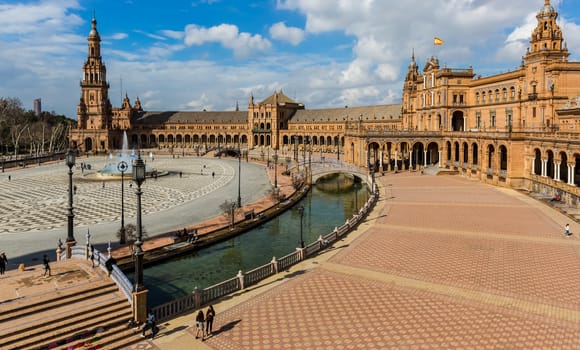 Seville, Spain - July 15, 2017: Seville is the capital of the autonomous community of Andalusia in southern Spain. Streets and sights of the city architecture.