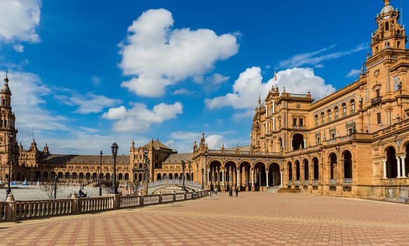 Seville, Spain - July 15, 2017: Seville is the capital of the autonomous community of Andalusia in southern Spain. Streets and sights of the city architecture.