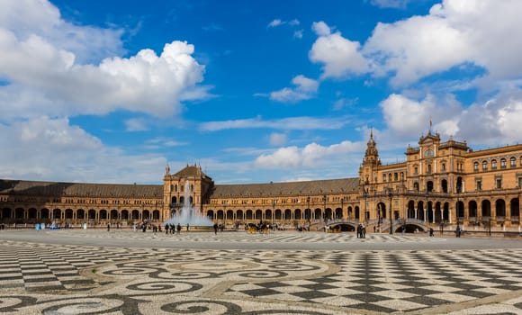 Seville, Spain - July 15, 2017: Seville is the capital of the autonomous community of Andalusia in southern Spain. Streets and sights of the city architecture.