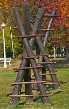 wooden children climbing toy in public park