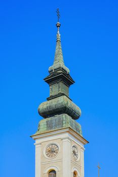 The spire of Cathedral of St. John the Baptist in Presov, Slovakia