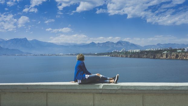Park where people can watch bay of Antalya at Mediterranean sea.