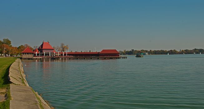 Touristic complex with pier on Palic lake, Serbia