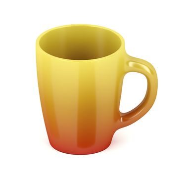 Empty colorful ceramic mug on white background
