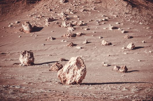 Standing rocks on the desert sand in Atacama, Chile
