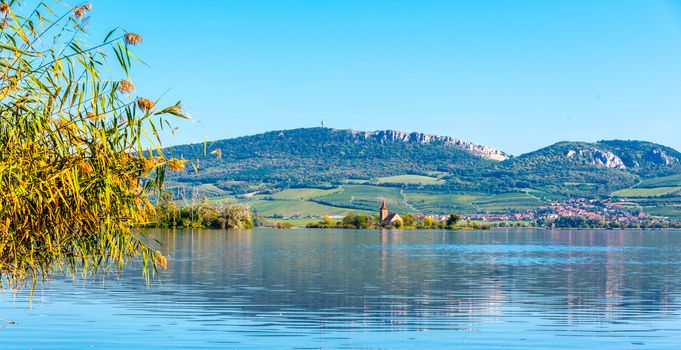 Palava Hills above Nove Mlyny Reservoir on sunny summer day. Palava Protected Landscape Area, Southern Moravia, Czech Republic.