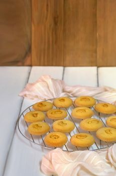 Fresh homemade cookies on a metal cooling rack