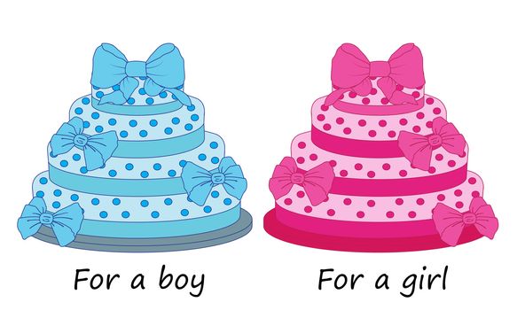 Cakes for a boy and a girl birthday  vector illustration