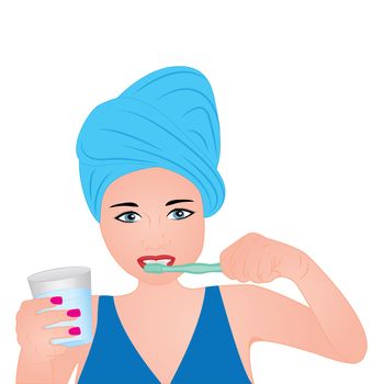 A girl brushing teeth vector illustration