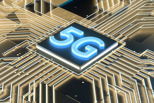 3d rendering, 5g font and circuit background, computer digital image