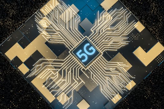 3d rendering, 5g font and circuit background, computer digital image